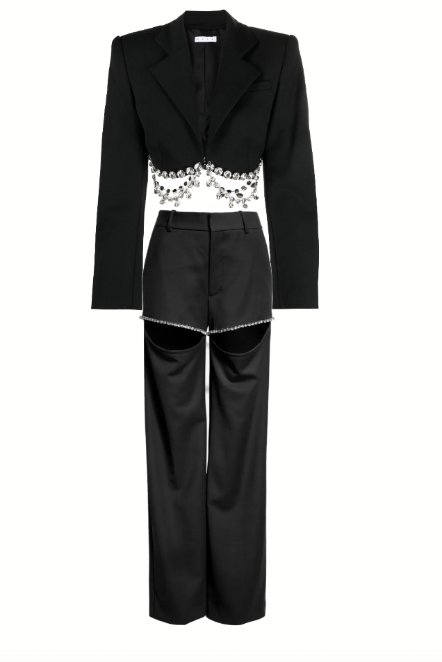 Wendy Osefo's Black Embellished Cutout Pants and Blazer