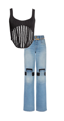 Alexia Echevarria's Black Crochet Corset Top and Jeans