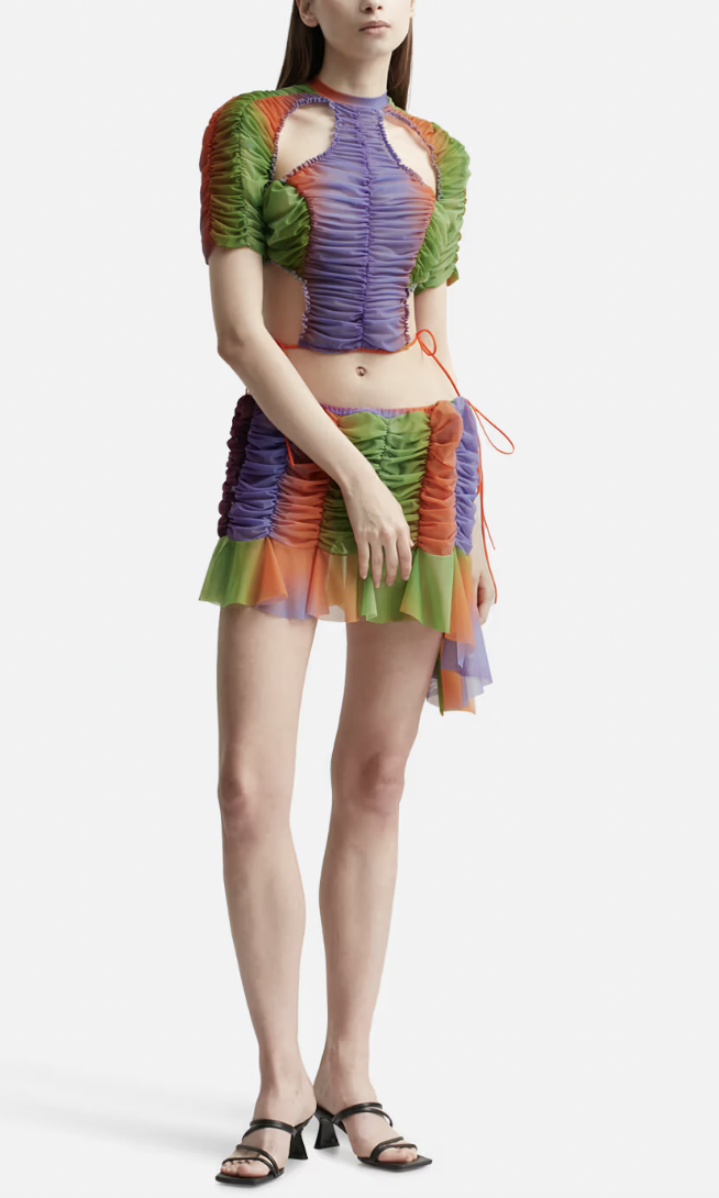 Angie Katsaneva's Rainbown Ruched Mini Skirt Set