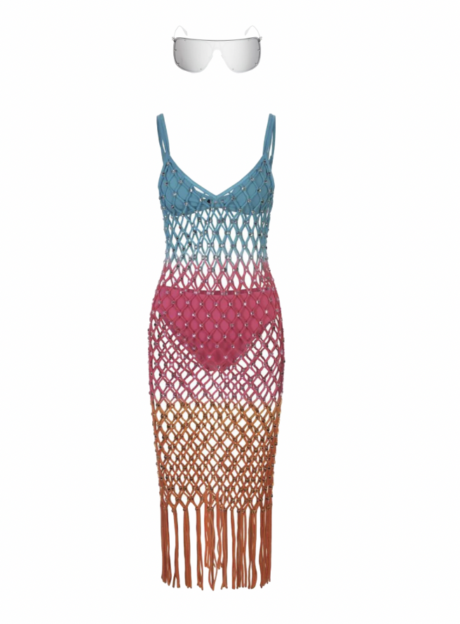 Angie Katsenevas Rainbow Crochet Cover Up Dress