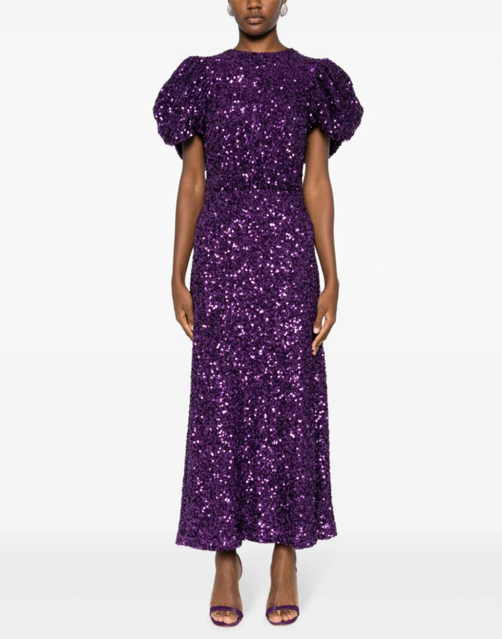 Brynn Whitfield's Purple Sequin Puff Sleeve Dress