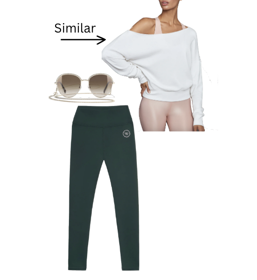 Dorit Kemselys White Off the Shoulder Sweatshirt and Green Leggings Sporty & Rich Farfech Chanel