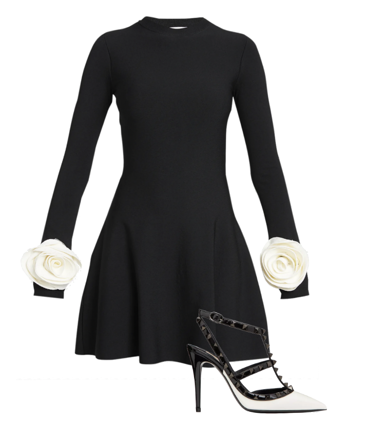 Heather Dubrow's Black Rosette Sleeve Sweater Dress
