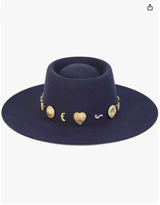 Kiki Barth's Navy Blue Hat with Gold Charms