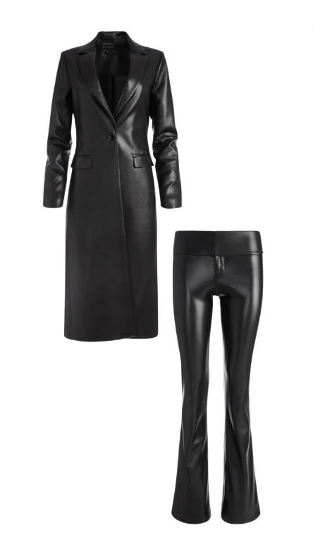 Kyle Richards' Black Leather Tench and Pants