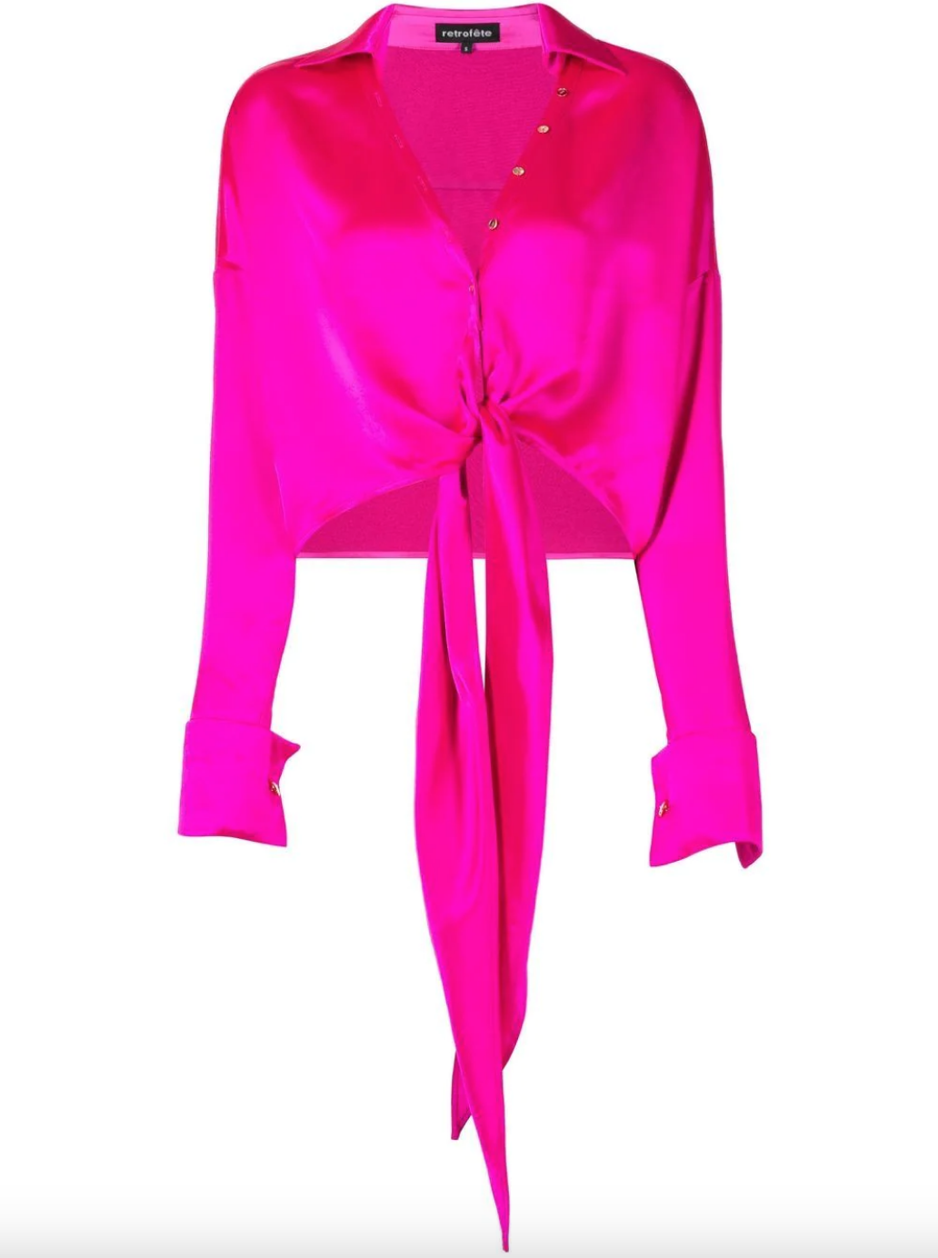 Pink satin shop tie front top
