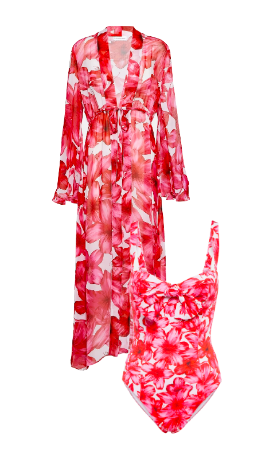 Larsa Pippen's Red Floral Bikini and Kimono