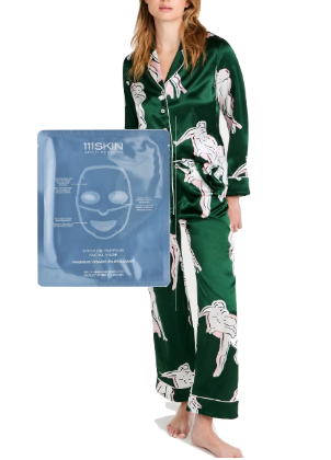 Lisa Hochstein's Blue Face Mask and Green Pajamas