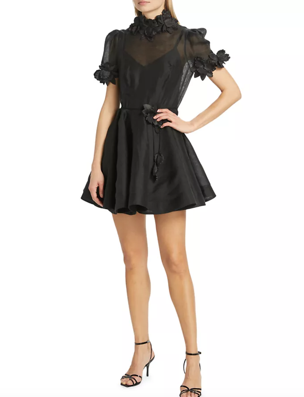 Madison LeCroy's Black Floral Applique Confessional Dress