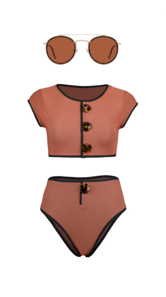 Madison LeCroy's Orange Button Front Short Sleeve Bikini