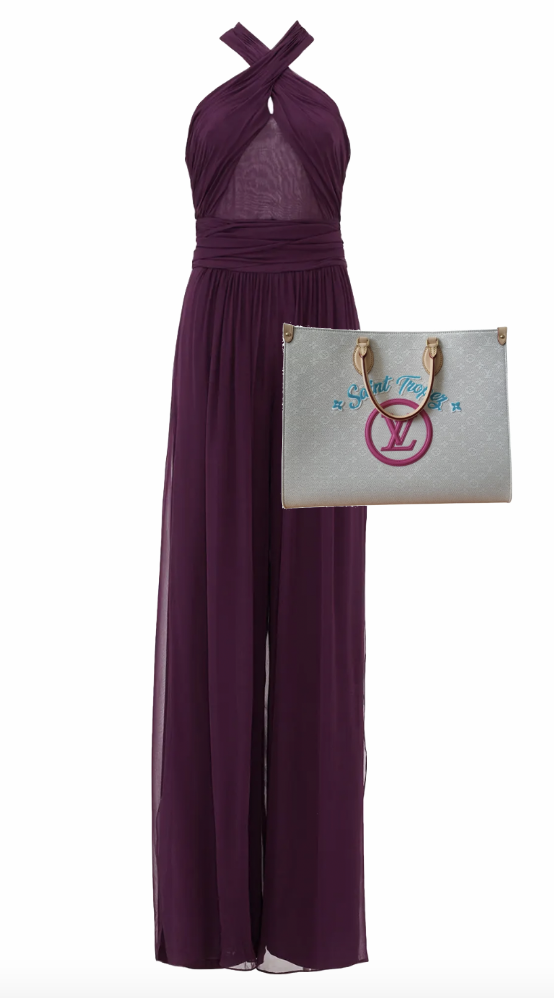 Meredith Mark's Purple Cover Up Jumpsuit and Tote