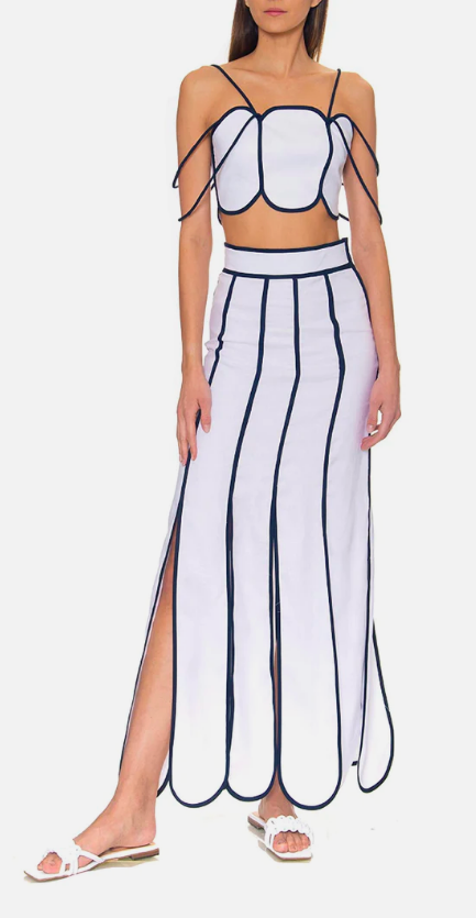 Nicole Martin's White Contrast Trim Top and Skirt Set in Palm Beach