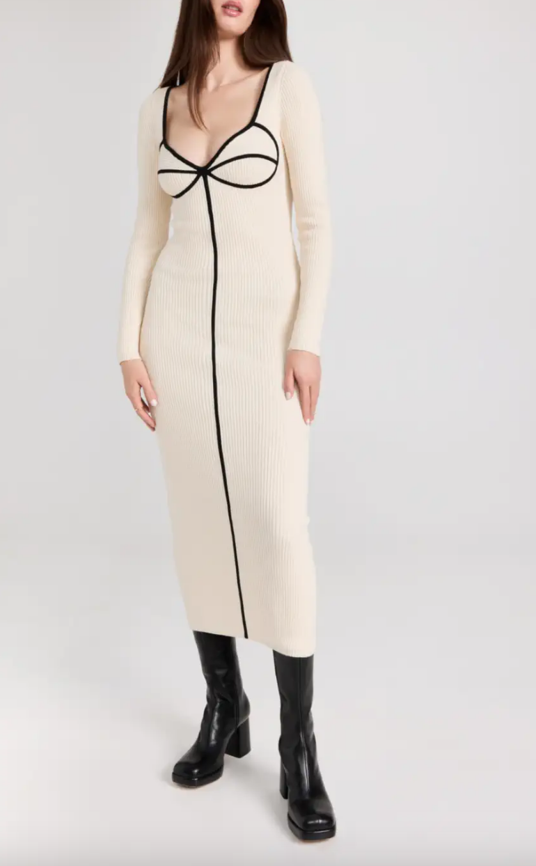 Paige DeSorbo's White Contrast Trim Sweater Dress