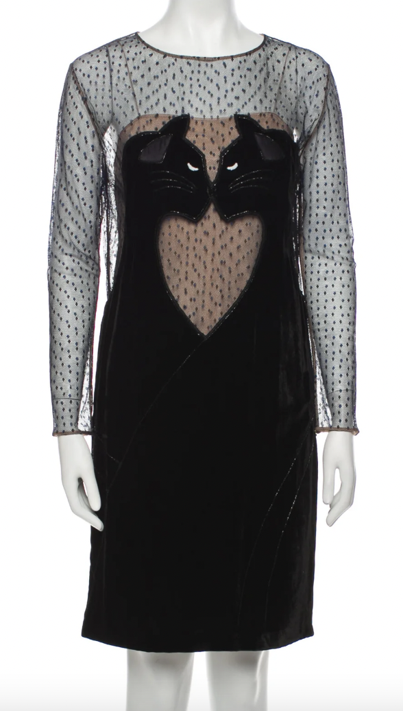 Sutton Stracke's Black Velvet Cat Mini Dress