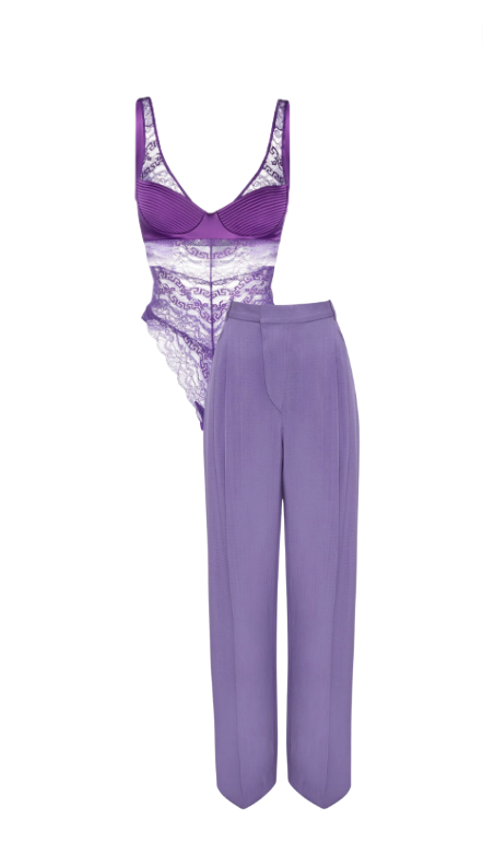 Tracy Tutor's Purple Lace Bodysuit