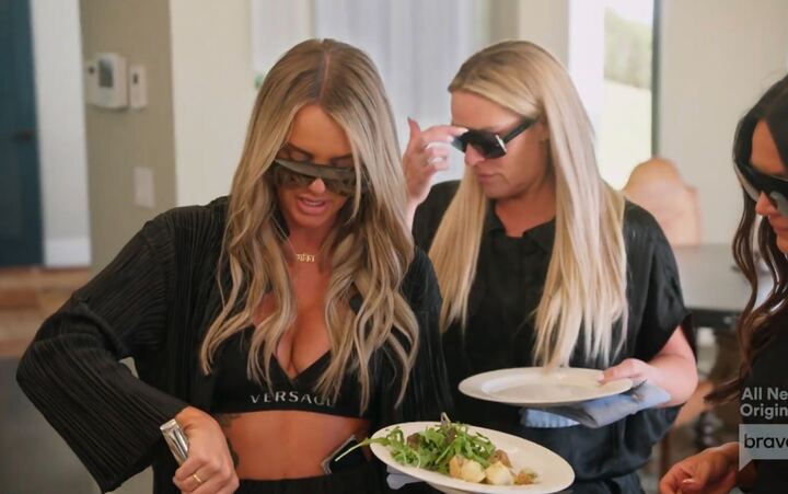 Whitney Rose's Black Versace Bralette and Silver Sunglasses