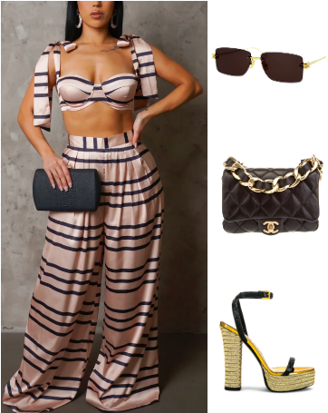 Alexia Echevarria's Striped Crop Top and Pants Set