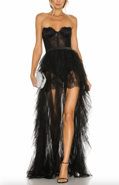 Annemarie Wileys Black Lace Bustier Gown