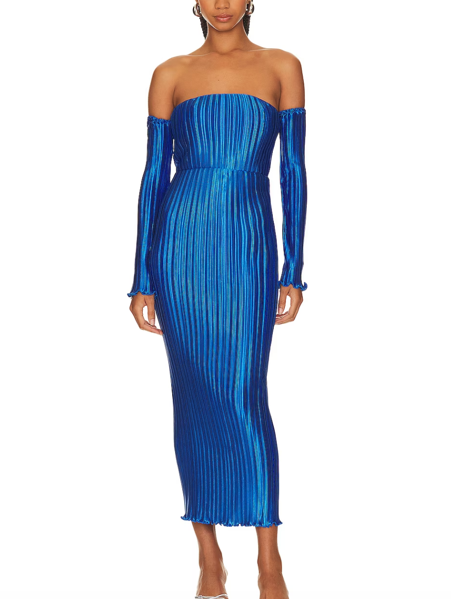 Ariana Madix's Blue Pleated Off The Shoulder Dress