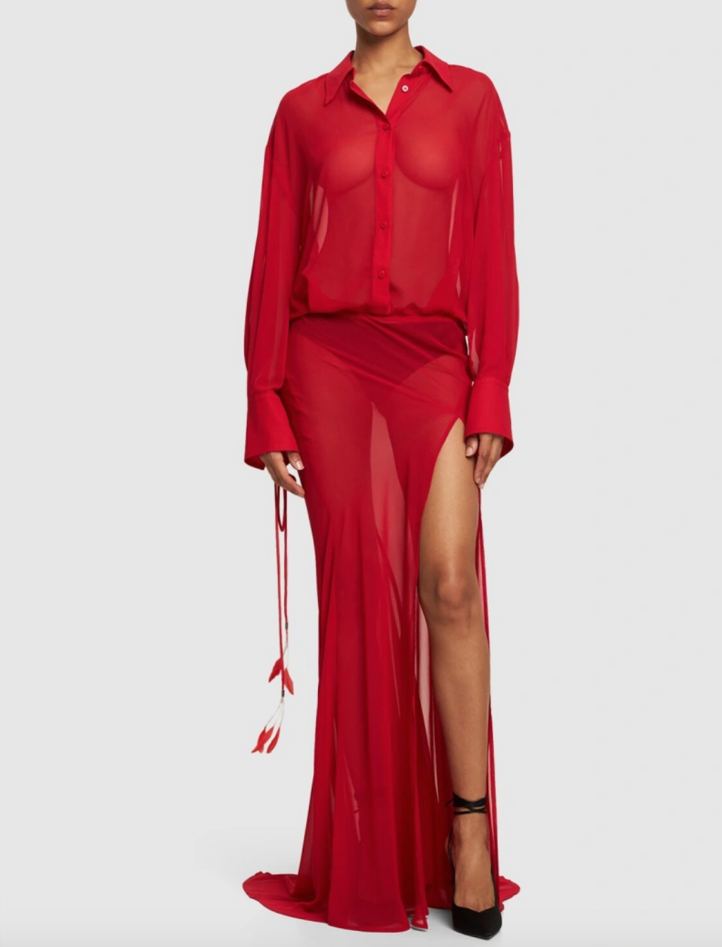 Ariana Madix's Red Sheer Shirt Dress