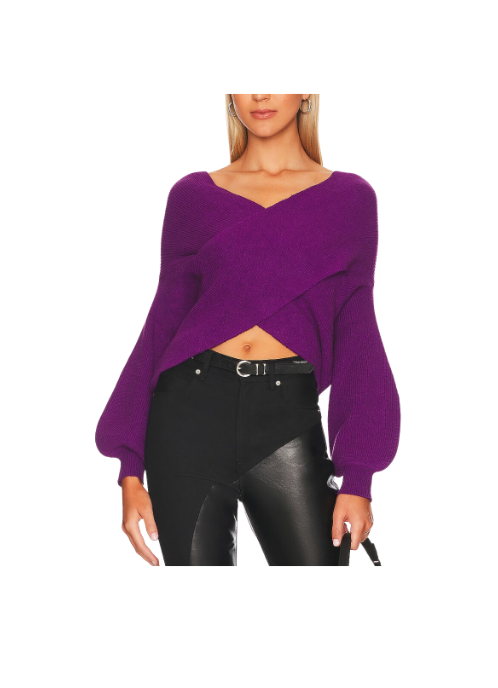 Crystal Kung Minkoff's Purple Cross Front Sweater