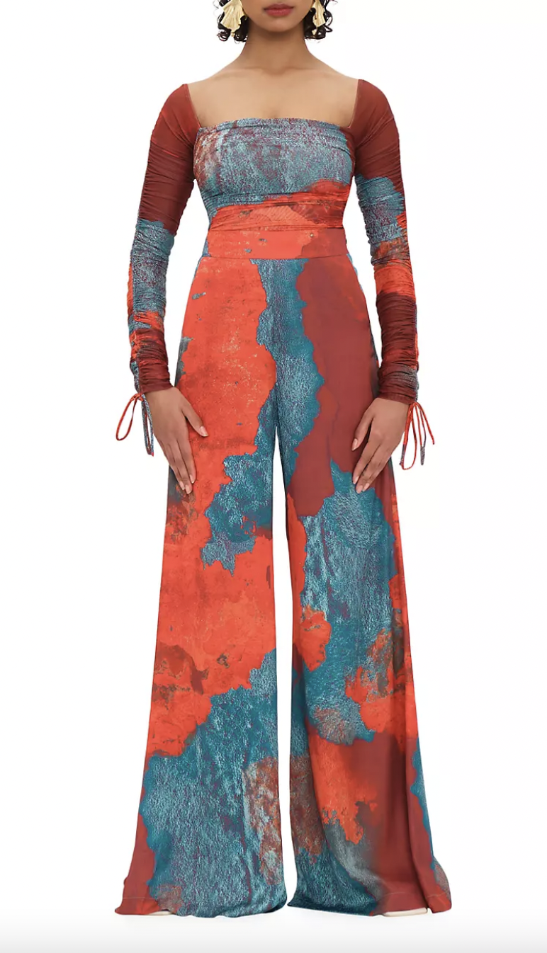 Garcelle Beauvais Red and Blue Printed Top and Pants