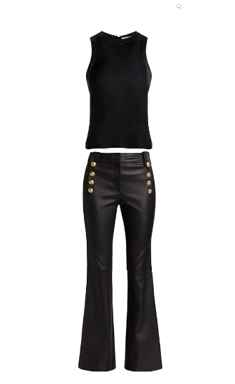 Kyle Richards' Black Tank Top and Leather Pants