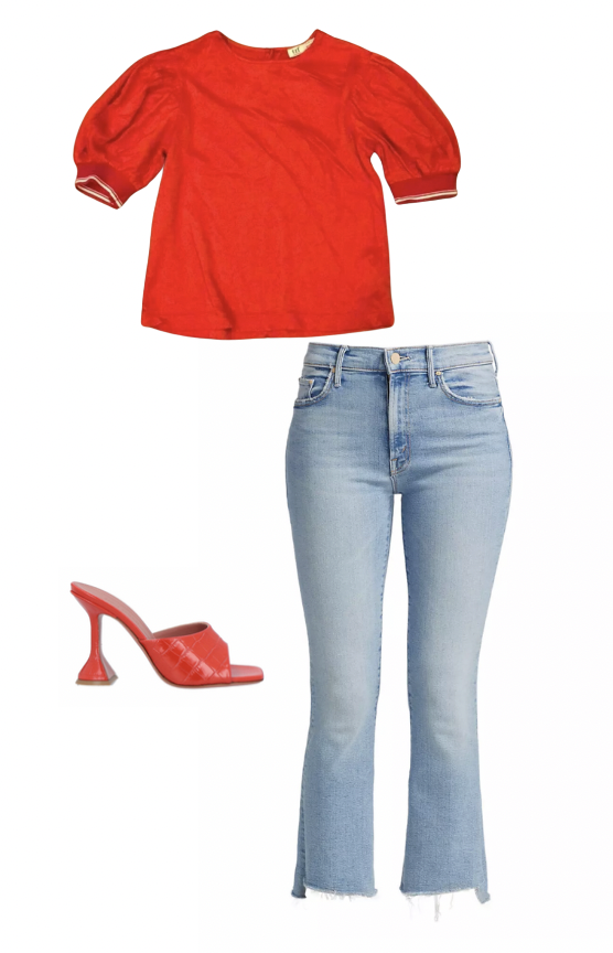 Kyle Richards Jeans and Red Top