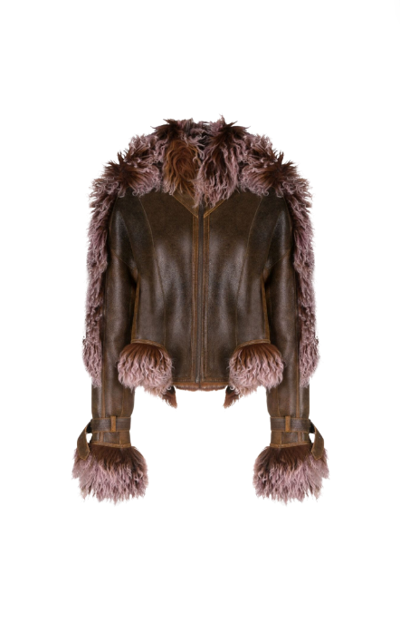 Lisa Barlow's Brown Leather Pink Fur Trim Jacket
