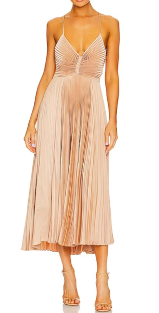 Nicole Martin's Gold Pleated Dress