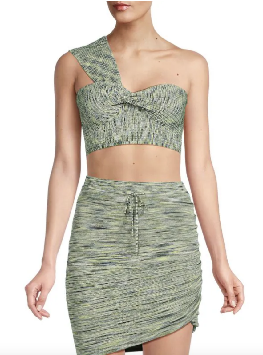 Whitney Rose's Green One Shoulder Crop Top and Skirt Set