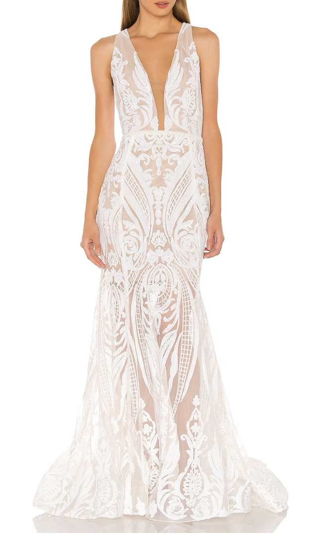 Annemarie Wiley's White Mesh Sequin Embellished Gown
