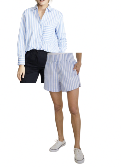 Ariana Madix's Blue Striped Button Down Shirt and Shorts Set