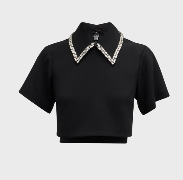 Crystal Kung Minkoffs Black Embellished Collar Top