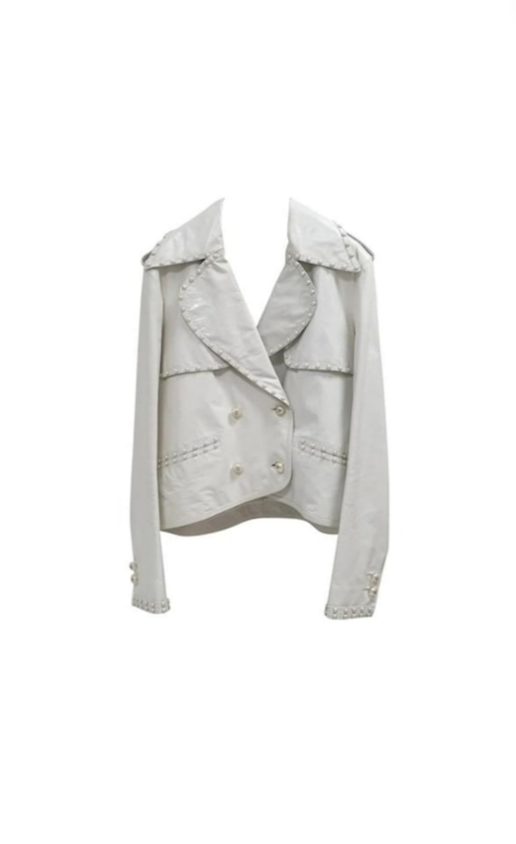 Dorit Kemsley's White Pearl Studded Leather Jacket