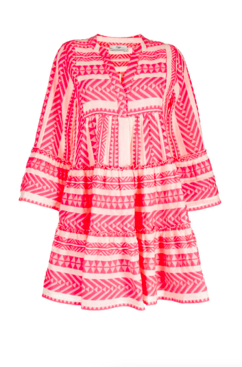 Julia Lemigova's Neon Pink and White Printed Dress