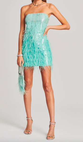 Larsa Pippen's Turquoise Ombrè Feather Dress