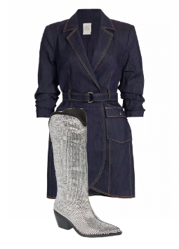 Lindsay Hubbard's Denim Belted MIni Dress and Crystal Embellished Boots