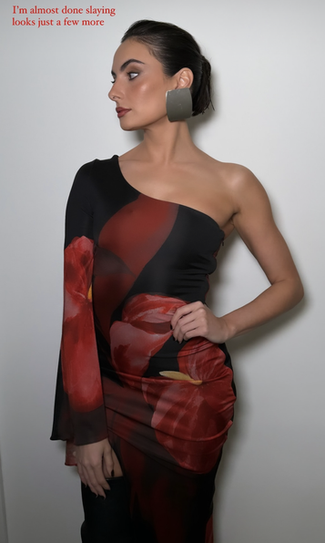 Paige DeSorbo's Black Red One Shoulder Dress