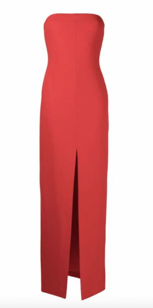 Sutton Stracke's Red Strapless Maxi Dress on WWHL