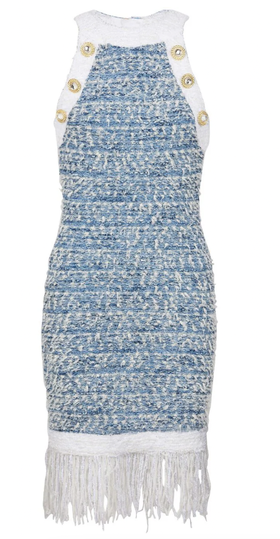 Alexia Echevarria's Blue Tweed Fringe Dress