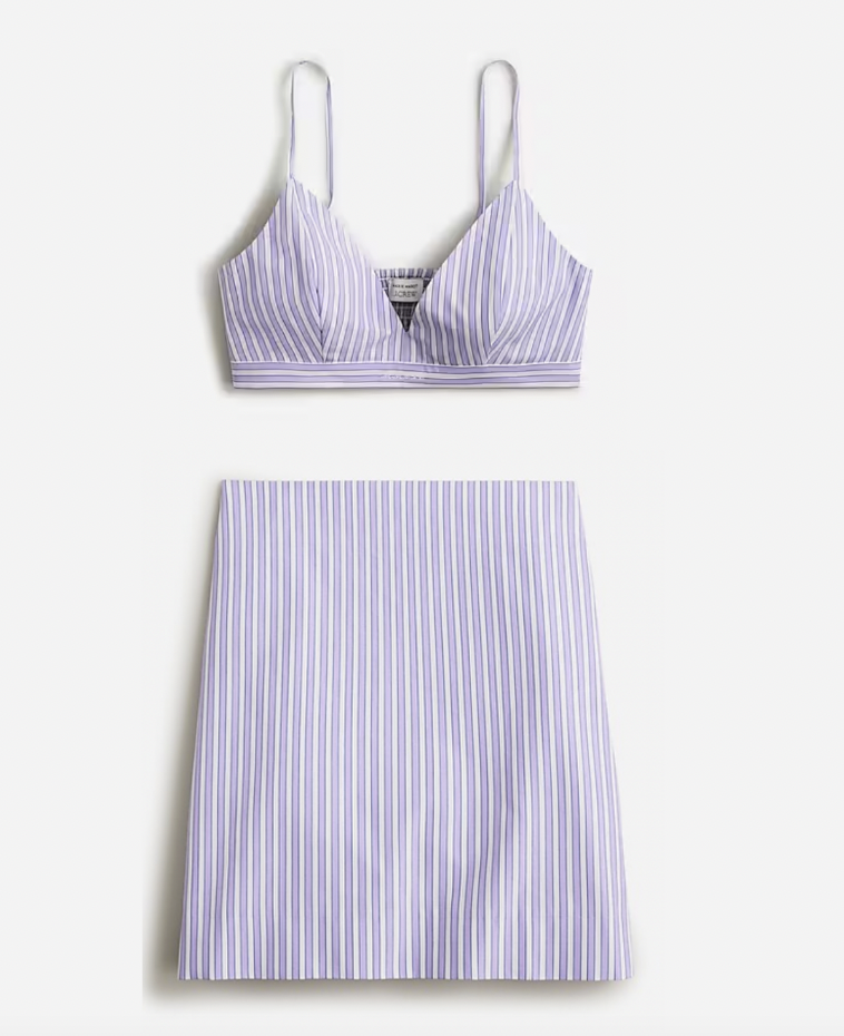 Ariana Madix's Blue and White Striped Bralette and Skirt