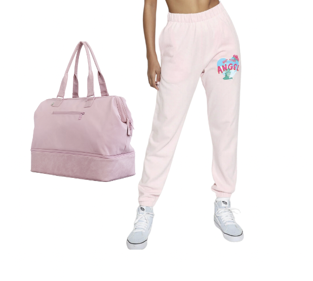 Ariana Madix's Pink Travel Bag and Angel Sweatpants