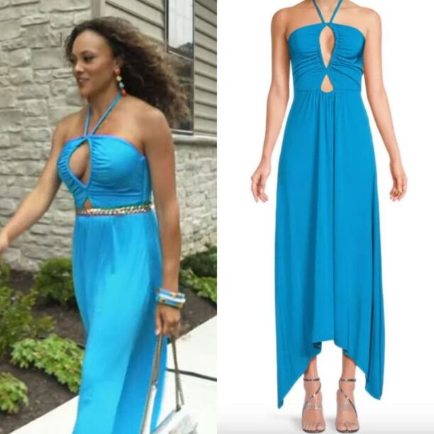 Ashley Darby's Turquoise Cutout Halter Dress