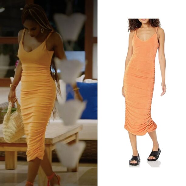 Candiace Dillard's Orange Ruched Twist Strap Dress
