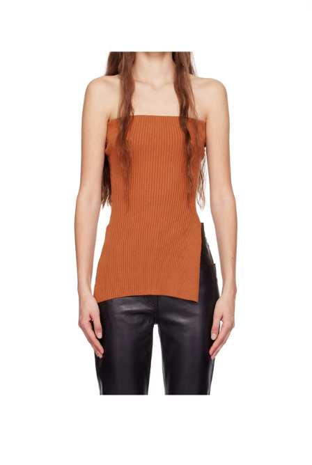 Ciara Miller's Orange Strapless Knit Asymmetric Top