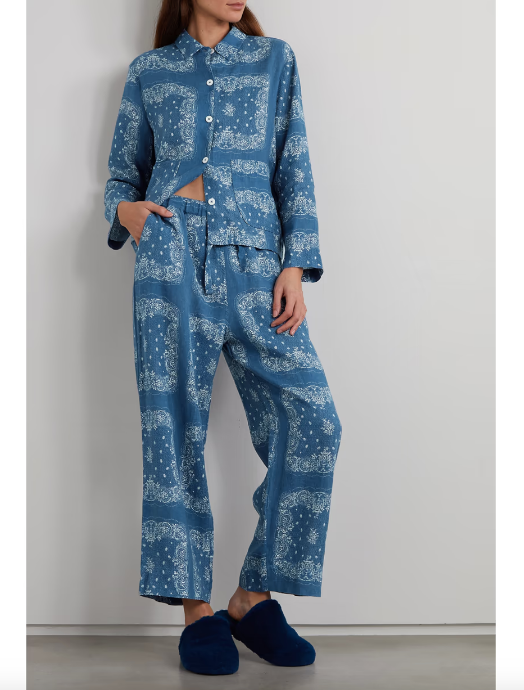 Danielle Olivera's Blue Paisley Print Pajamas
