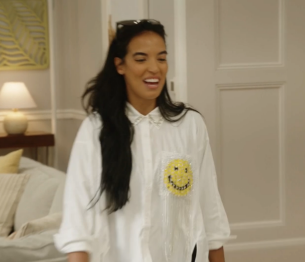 Danielle Olivera's Embellished Smiley Face Shirt