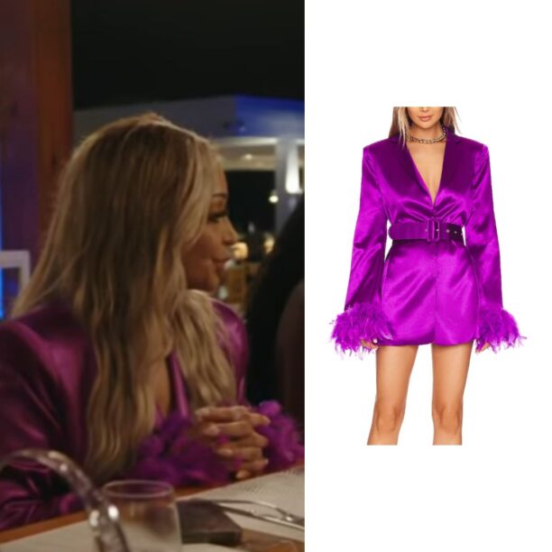 Karen Huger's Purple Feather Trim Blazer Dress