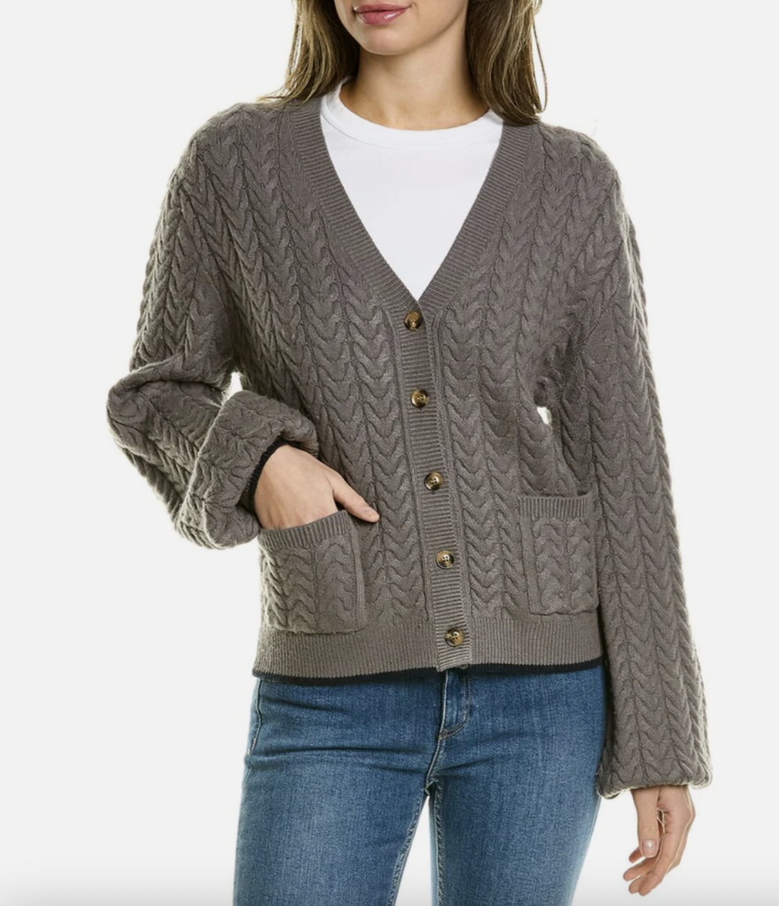 Katie Maloney's Grey Cable Knit Cardigan Sweater